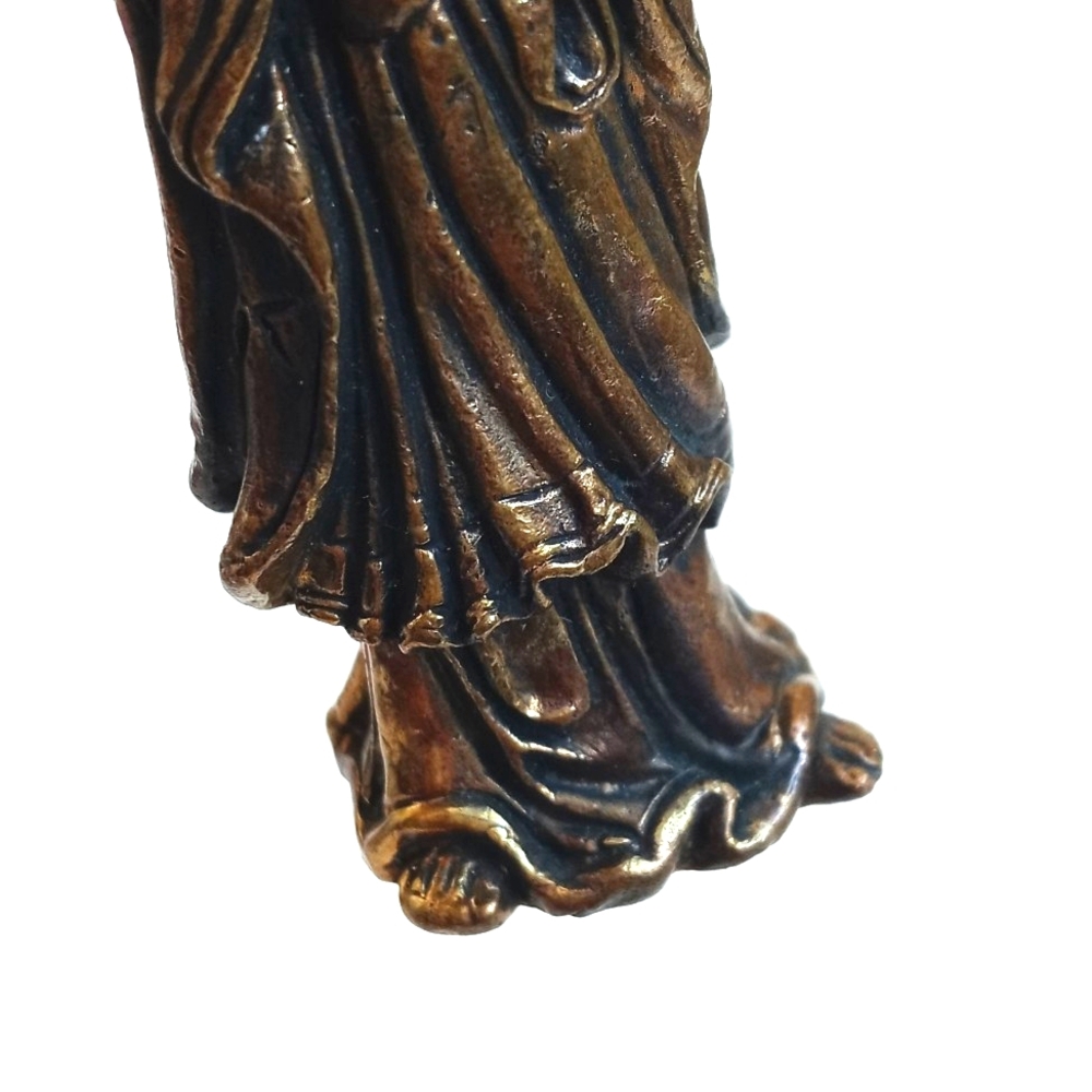 Antique Vintage Elegant Bronzed Brass Figurine With Lotus Flower From India - Picture 6 of 12